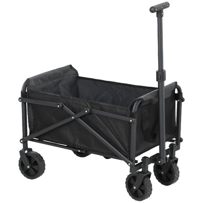 Foldable Beach Transportation Cart with Wheels 60 kg, Garden Cart with Telescopic Handle, Trailer with Transport Bags for Beach, Camping, Festival, Black