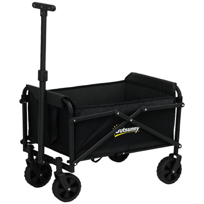 Foldable Beach Transportation Cart with Wheels 60 kg, Garden Cart with Telescopic Handle, Trailer with Transport Bags for Beach, Camping, Festival, Black