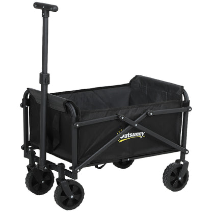 Foldable Beach Transportation Cart with Wheels 60 kg, Garden Cart with Telescopic Handle, Trailer with Transport Bags for Beach, Camping, Festival, Black