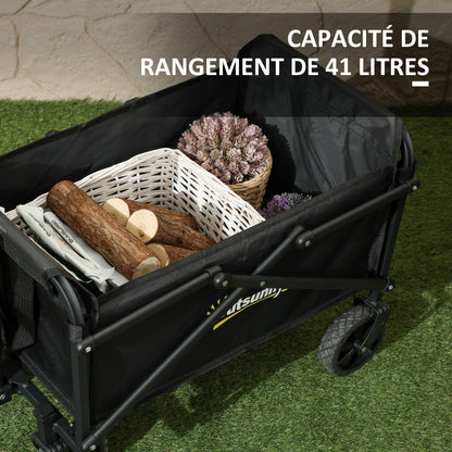 Foldable Beach Transportation Cart with Wheels 60 kg, Garden Cart with Telescopic Handle, Trailer with Transport Bags for Beach, Camping, Festival, Black