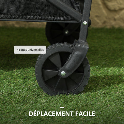 Foldable Beach Transportation Cart with Wheels 60 kg, Garden Cart with Telescopic Handle, Trailer with Transport Bags for Beach, Camping, Festival, Black