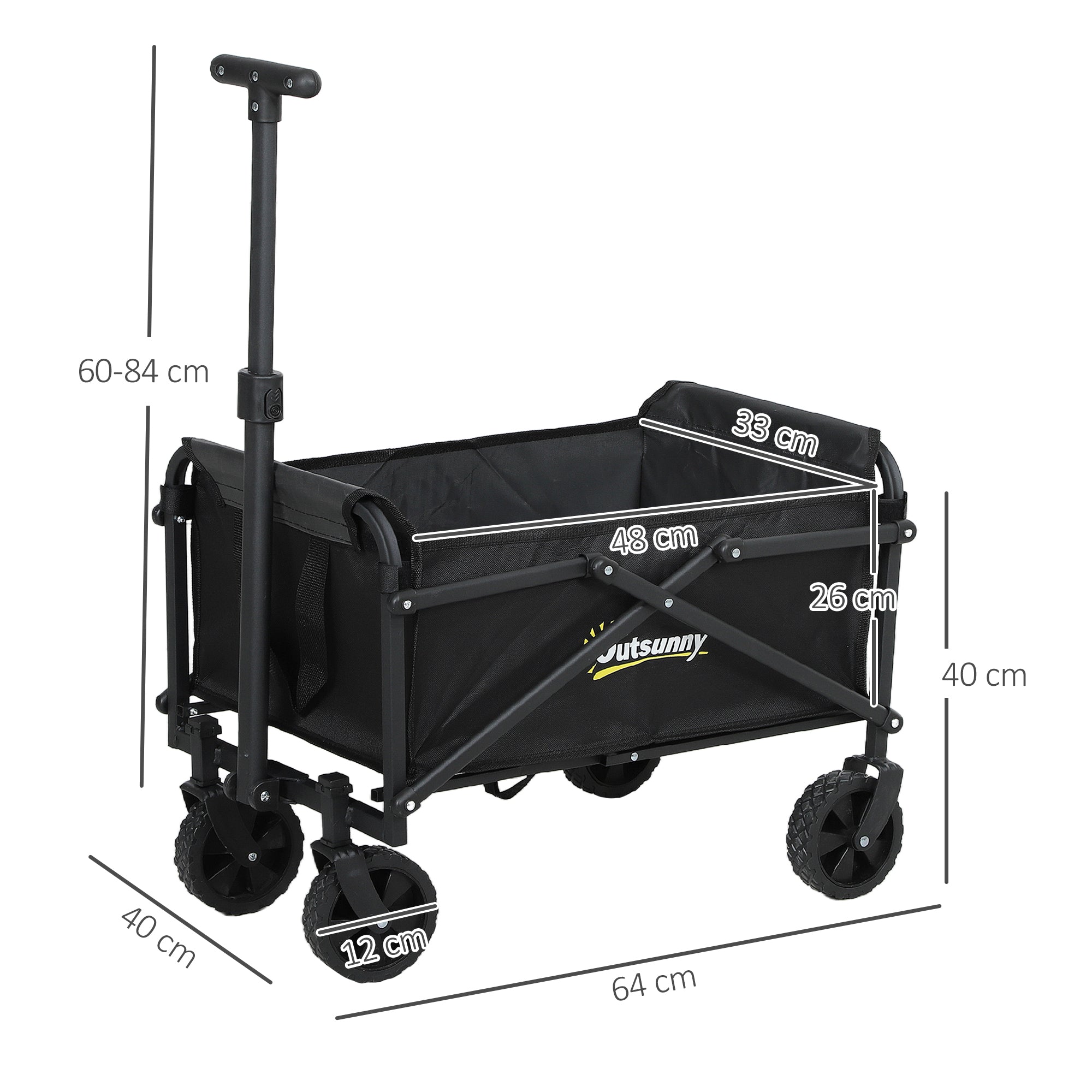 Foldable Beach Transportation Cart with Wheels 60 kg, Garden Cart with Telescopic Handle, Trailer with Transport Bags for Beach, Camping, Festival, Black