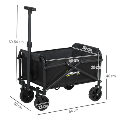 Foldable Beach Transportation Cart with Wheels 60 kg, Garden Cart with Telescopic Handle, Trailer with Transport Bags for Beach, Camping, Festival, Black