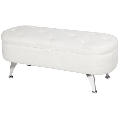 Upholstered Storage Bench with Teddy Velvet Look, Ottoman with Metal Legs, Chest Bench for Living Room Bedroom Entryway 114 x 47 x 46.5 cm, White