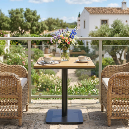 Square Balcony Table 70 x 70 cm (27.6 x 27.6 in) — 74 cm (29.1 in) High, Wood-Look WPC Top & Metal Frame, 30 kg (66 lb) Capacity — Natural Wood