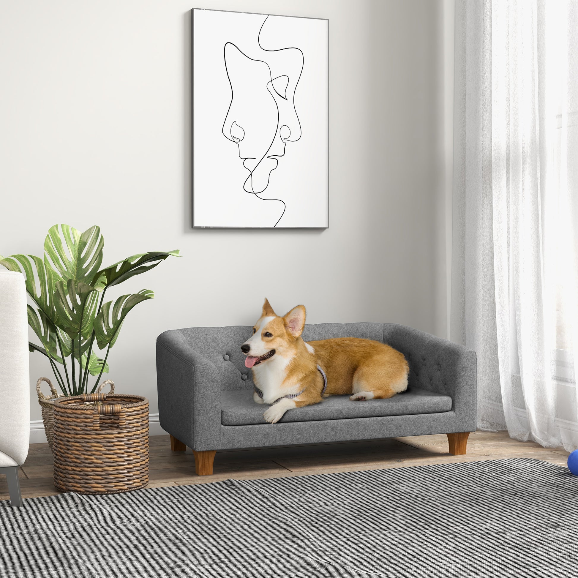 Dog and Cat Sofa, Elevated Couch for Small to Medium Dogs, with Soft Removable Cushion, Easy Installation, 96 x 60 x 42 cm, Gray