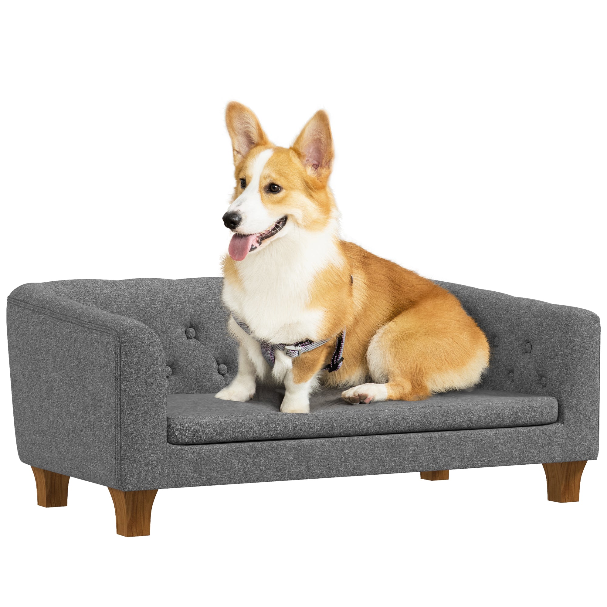 Dog and Cat Sofa, Elevated Couch for Small to Medium Dogs, with Soft Removable Cushion, Easy Installation, 96 x 60 x 42 cm, Gray