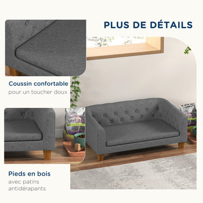 Dog and Cat Sofa, Elevated Couch for Small to Medium Dogs, with Soft Removable Cushion, Easy Installation, 96 x 60 x 42 cm, Gray