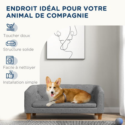 Dog and Cat Sofa, Elevated Couch for Small to Medium Dogs, with Soft Removable Cushion, Easy Installation, 96 x 60 x 42 cm, Gray