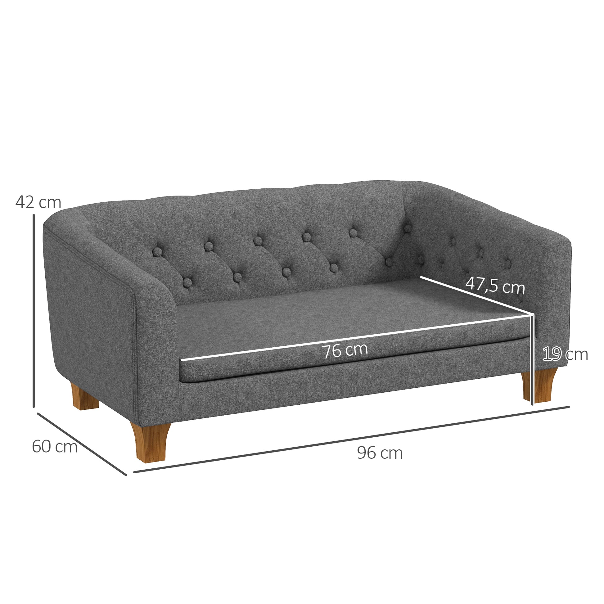 Dog and Cat Sofa, Elevated Couch for Small to Medium Dogs, with Soft Removable Cushion, Easy Installation, 96 x 60 x 42 cm, Gray