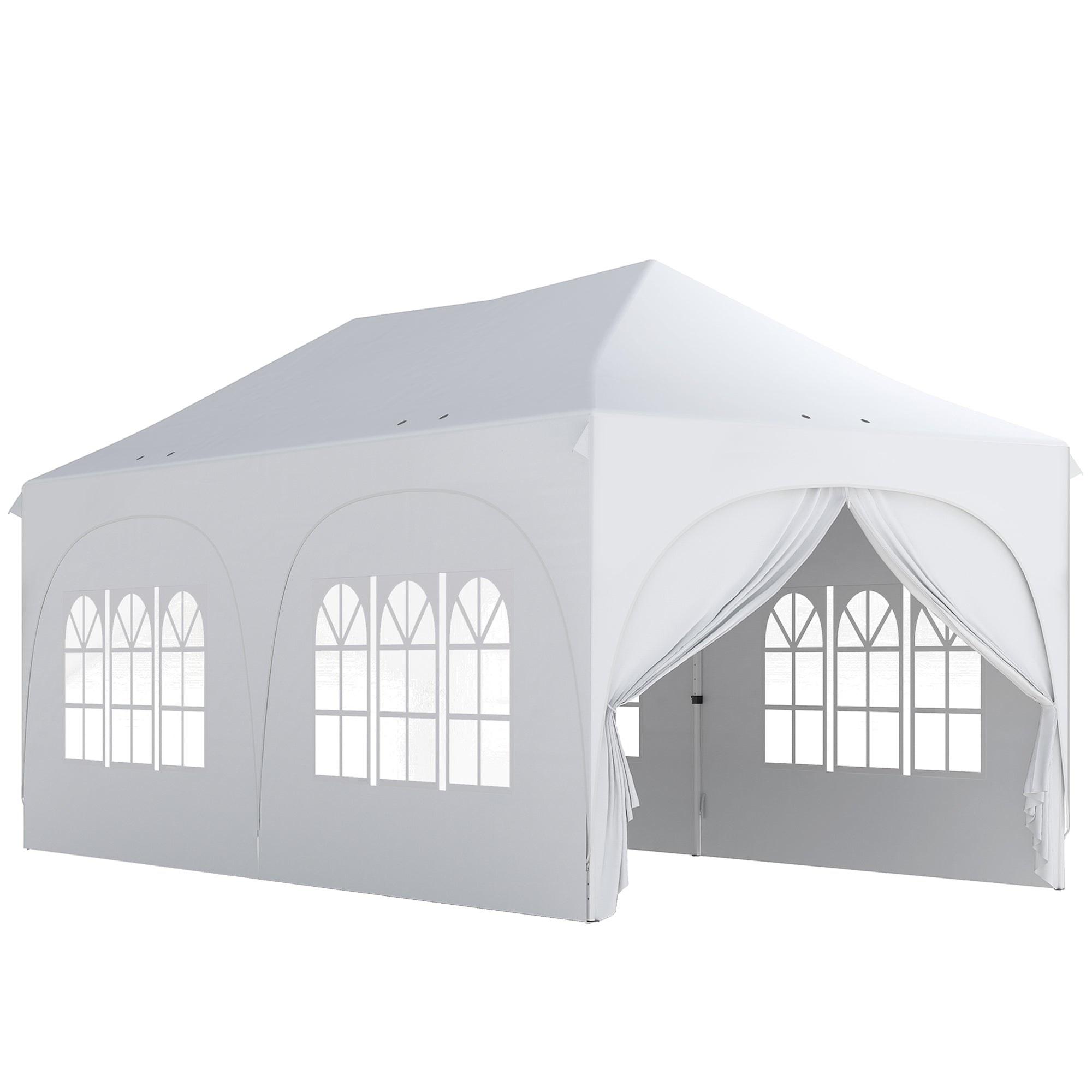 3 x 6 m Waterproof Pop-Up Gazebo — Adjustable Height, Pointed Roof, Drainage Vents, Removable Sidewalls, UPF30+ Sun Protection — Folding Party & Garden Tent, White