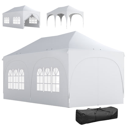 3 x 6 m Waterproof Pop-Up Gazebo — Adjustable Height, Pointed Roof, Drainage Vents, Removable Sidewalls, UPF30+ Sun Protection — Folding Party & Garden Tent, White