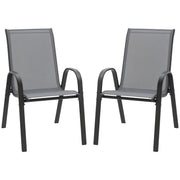 Garden Chair 2-Piece Set Weather-Resistant Stackable Garden Chairs with Armrest High Backrest Patio Chair Up to 120 kg Load Capacity Outdoor Furniture for Backyard, Garden, Balcony Gray