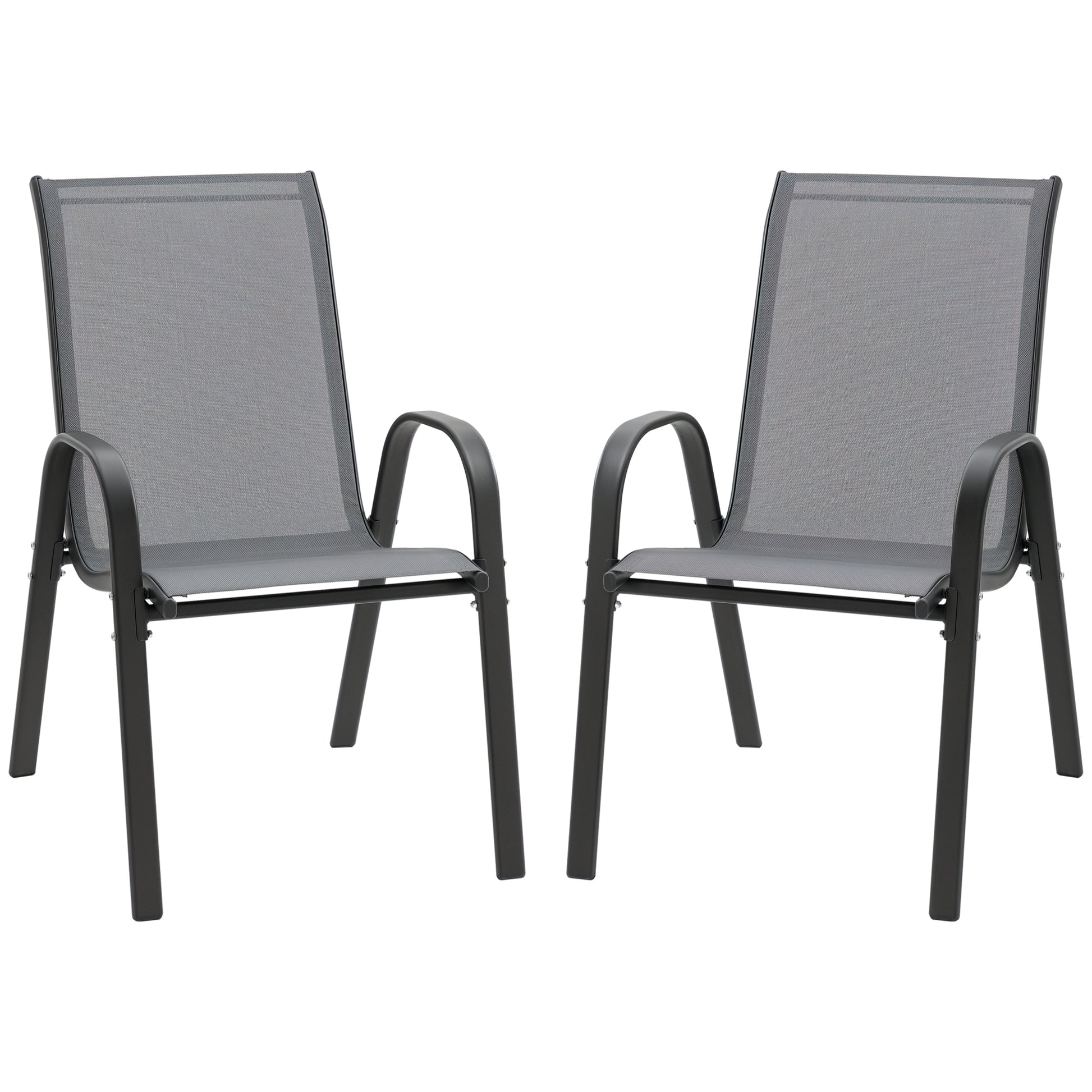 Garden Chair 2-Piece Set Weather-Resistant Stackable Garden Chairs with Armrest High Backrest Patio Chair Up to 120 kg Load Capacity Outdoor Furniture for Backyard, Garden, Balcony Gray