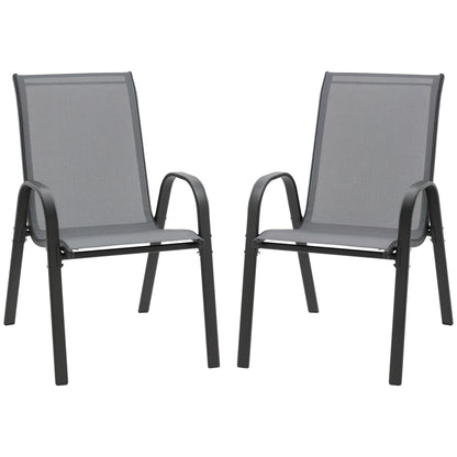 Garden Chair 2-Piece Set Weather-Resistant Stackable Garden Chairs with Armrest High Backrest Patio Chair Up to 120 kg Load Capacity Outdoor Furniture for Backyard, Garden, Balcony Gray
