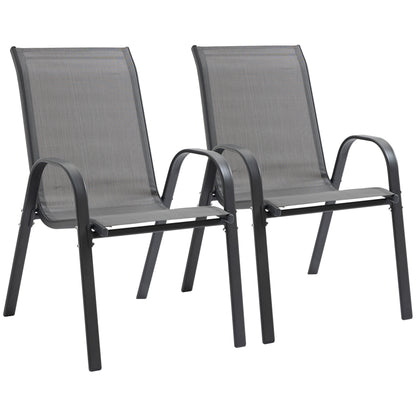 Garden Chair 2-Piece Set Weather-Resistant Stackable Garden Chairs with Armrest High Backrest Patio Chair Up to 120 kg Load Capacity Outdoor Furniture for Backyard, Garden, Balcony Gray