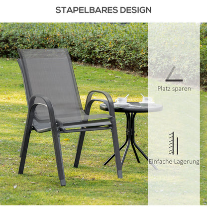 Garden Chair 2-Piece Set Weather-Resistant Stackable Garden Chairs with Armrest High Backrest Patio Chair Up to 120 kg Load Capacity Outdoor Furniture for Backyard, Garden, Balcony Gray