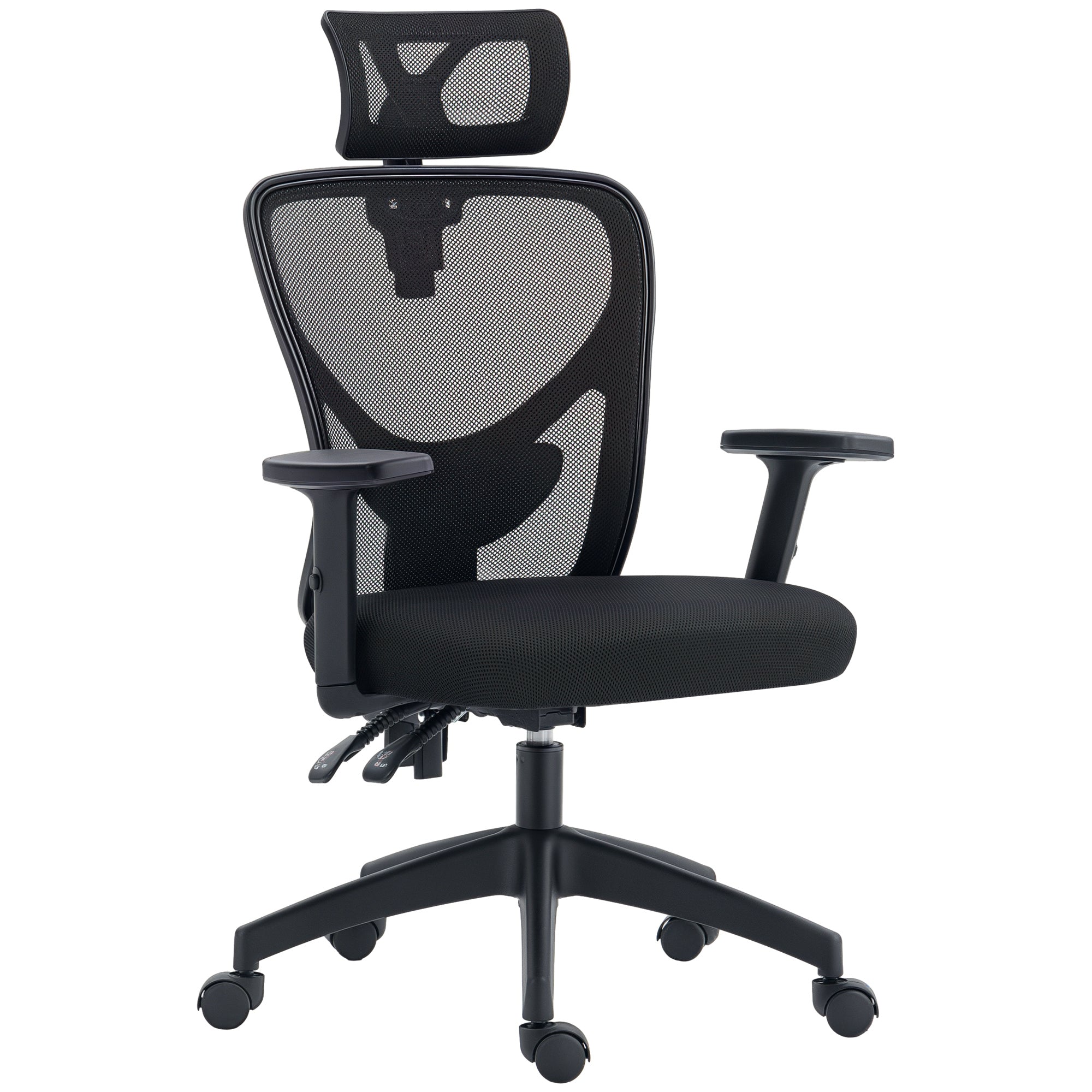 Office Chair, Office Chair, Adjustable Headrest and Armrests, Tiltable Ergonomic Backrest, Height Adjustable Seat, Swivel, Breathable Mesh Fabric, Black