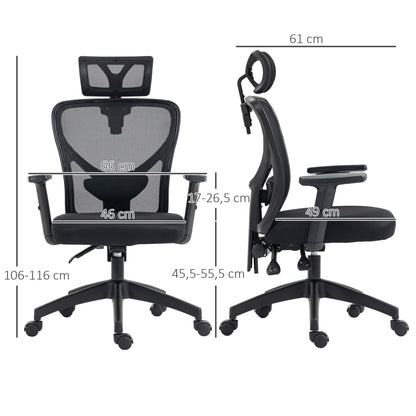 Office Chair, Office Chair, Adjustable Headrest and Armrests, Tiltable Ergonomic Backrest, Height Adjustable Seat, Swivel, Breathable Mesh Fabric, Black