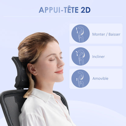 Office Chair, Office Chair, Adjustable Headrest and Armrests, Tiltable Ergonomic Backrest, Height Adjustable Seat, Swivel, Breathable Mesh Fabric, Black