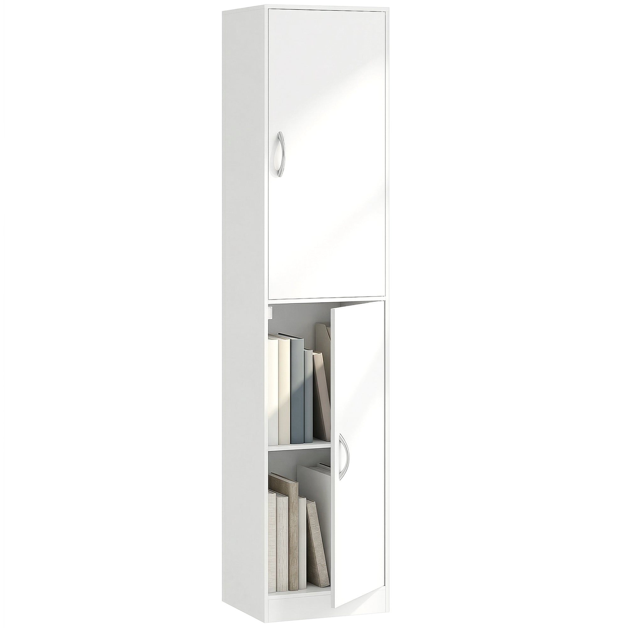 5-Tier Bookcase with 2 Doors, Adjustable Shelves | Modern Standing Shelf 40 x 35 x 180 cm (15.7 x 13.8 x 70.9 in), White
