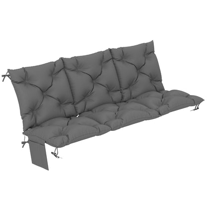 3-Seater Outdoor Bench Cushion 150 x 100 x 10 cm (59.1" x 39.4" x 3.9") — Tufted Seat & Back, Water-Repellent Polyester, UPF 30+, Straps & Side Pocket — Dark Gray