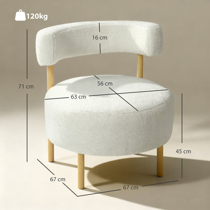 Sherpa-Fleece Lounge Chair with Wood‑Effect Metal Legs — Padded Accent Chair for Living Room & Bedroom, Cream