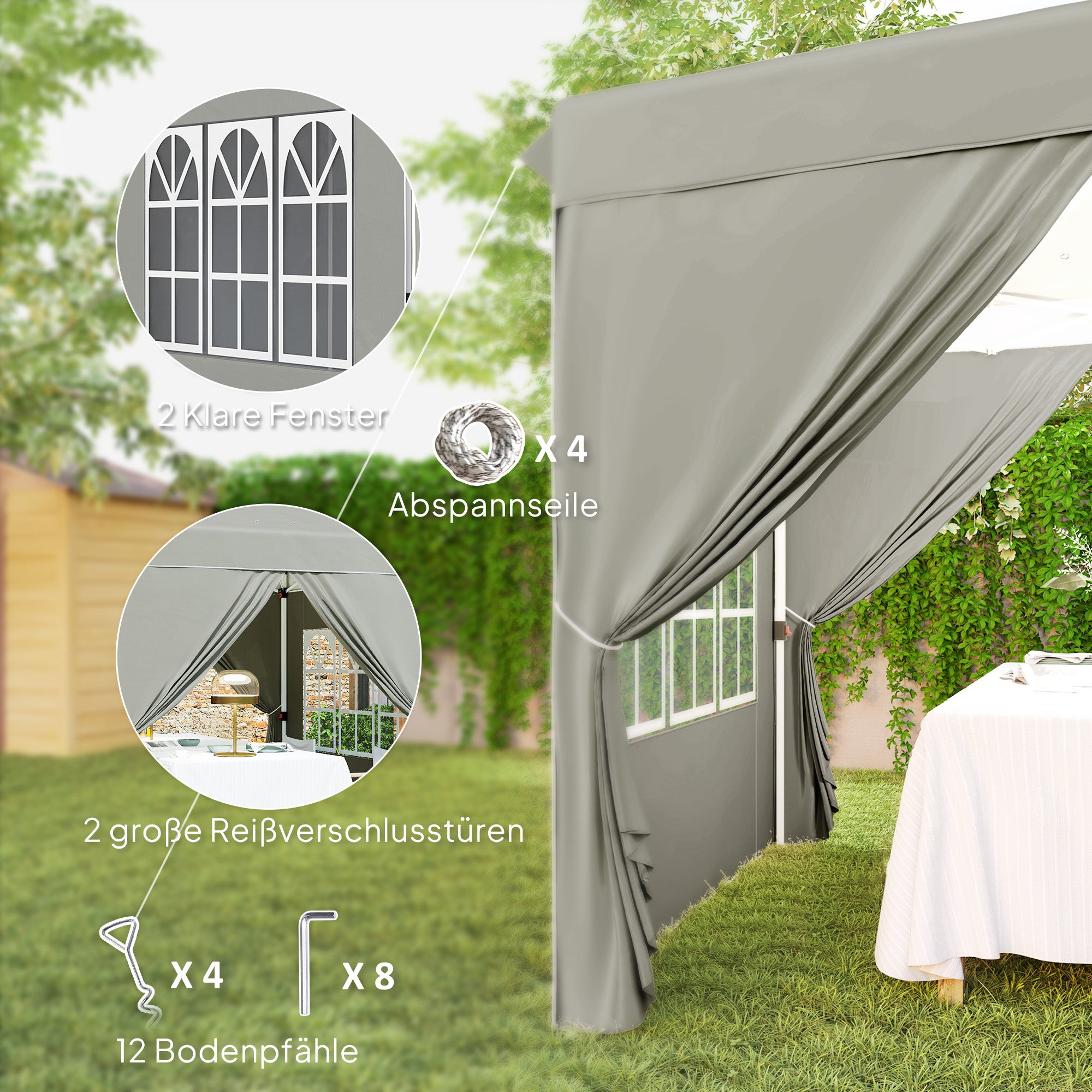 Pavilion 2.5x2.5m, Waterproof Sturdy Winterproof Pop-up Folding Pavilion, UV Protection 50+, Foldable Party Tent Garden Tent with 4 Side Panels Bag Garden Pavilion for Camping Garden, Light Grey