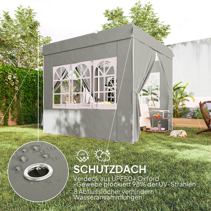 Pavilion 2.5x2.5m, Waterproof Sturdy Winterproof Pop-up Folding Pavilion, UV Protection 50+, Foldable Party Tent Garden Tent with 4 Side Panels Bag Garden Pavilion for Camping Garden, Light Grey