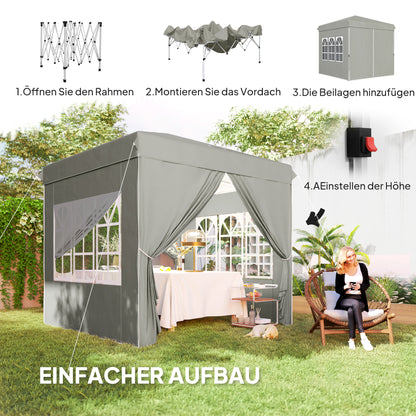 Pavilion 2.5x2.5m, Waterproof Sturdy Winterproof Pop-up Folding Pavilion, UV Protection 50+, Foldable Party Tent Garden Tent with 4 Side Panels Bag Garden Pavilion for Camping Garden, Light Grey