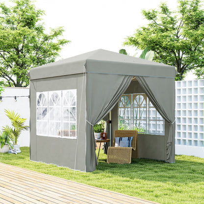 Pavilion 2.5x2.5m, Waterproof Sturdy Winterproof Pop-up Folding Pavilion, UV Protection 50+, Foldable Party Tent Garden Tent with 4 Side Panels Bag Garden Pavilion for Camping Garden, Light Grey