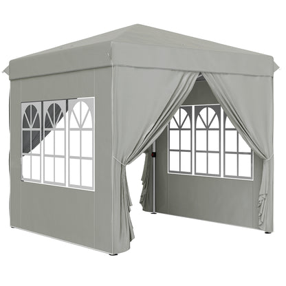 Pavilion 2.5x2.5m, Waterproof Sturdy Winterproof Pop-up Folding Pavilion, UV Protection 50+, Foldable Party Tent Garden Tent with 4 Side Panels Bag Garden Pavilion for Camping Garden, Light Grey