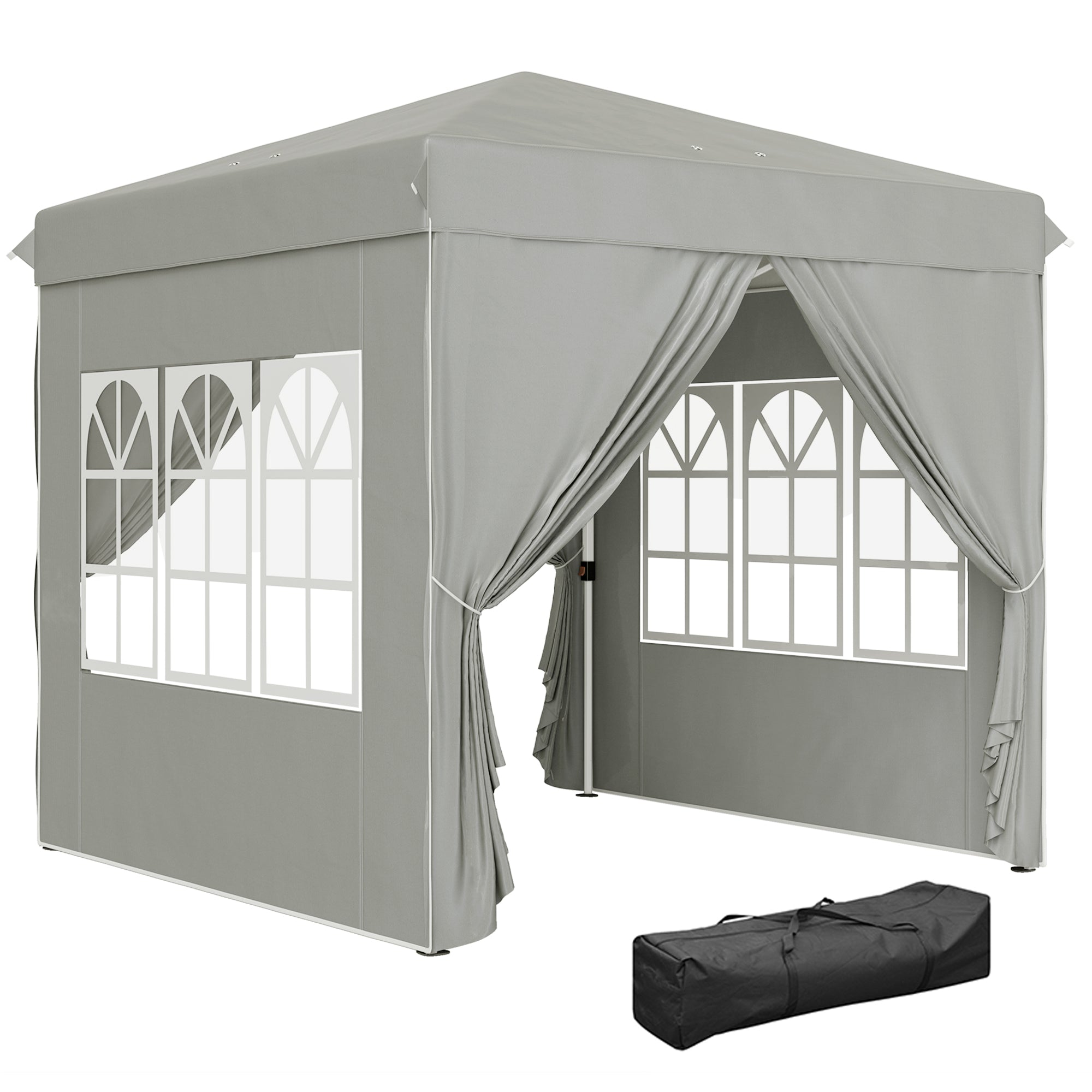 Pavilion 2.5x2.5m, Waterproof Sturdy Winterproof Pop-up Folding Pavilion, UV Protection 50+, Foldable Party Tent Garden Tent with 4 Side Panels Bag Garden Pavilion for Camping Garden, Light Grey