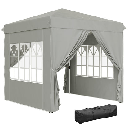Pavilion 2.5x2.5m, Waterproof Sturdy Winterproof Pop-up Folding Pavilion, UV Protection 50+, Foldable Party Tent Garden Tent with 4 Side Panels Bag Garden Pavilion for Camping Garden, Light Grey