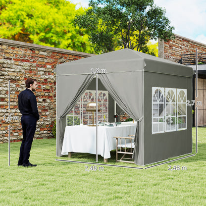 Pavilion 2.5x2.5m, Waterproof Sturdy Winterproof Pop-up Folding Pavilion, UV Protection 50+, Foldable Party Tent Garden Tent with 4 Side Panels Bag Garden Pavilion for Camping Garden, Light Grey