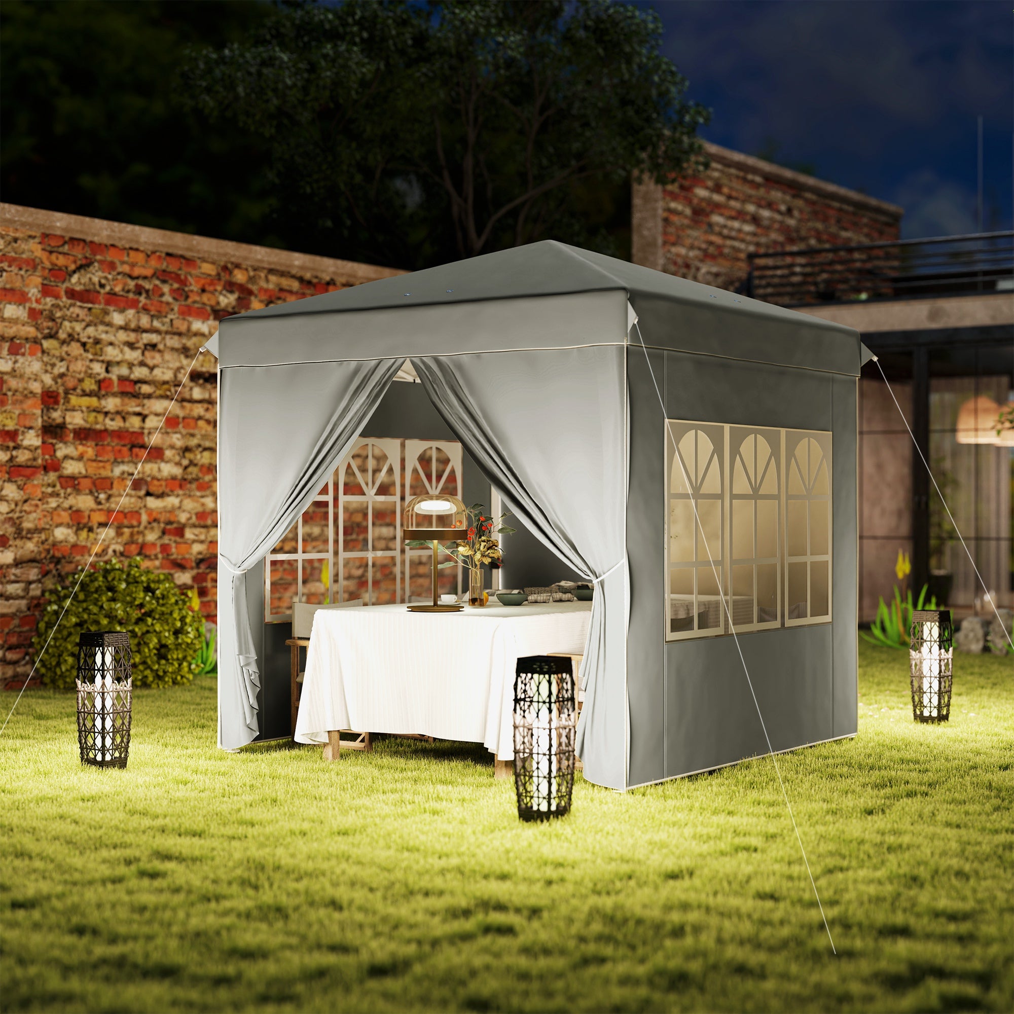 Pavilion 2.5x2.5m, Waterproof Sturdy Winterproof Pop-up Folding Pavilion, UV Protection 50+, Foldable Party Tent Garden Tent with 4 Side Panels Bag Garden Pavilion for Camping Garden, Light Grey