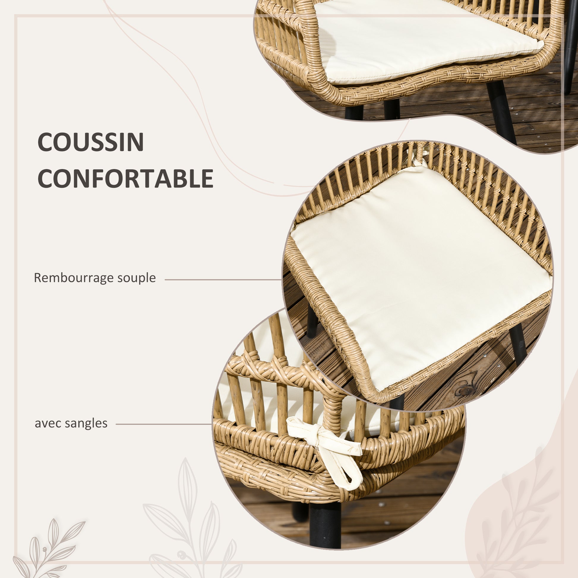 Outdoor Garden Lounge Set 6 Seater Rattan Dining Set - 1 Rectangular Table and 6 Chairs with Cushions - Tempered Glass Top, Steel Frame, Natural Wood