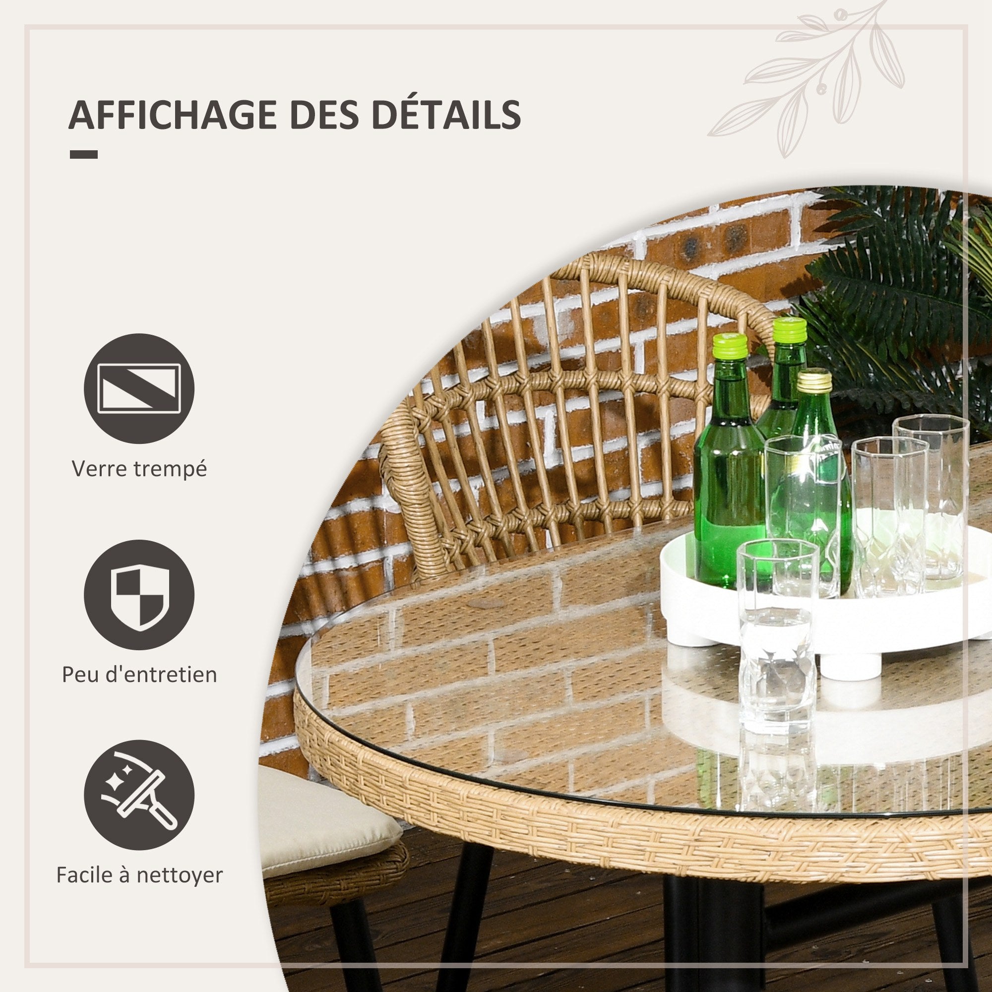 Outdoor Garden Lounge Set 6 Seater Rattan Dining Set - 1 Rectangular Table and 6 Chairs with Cushions - Tempered Glass Top, Steel Frame, Natural Wood
