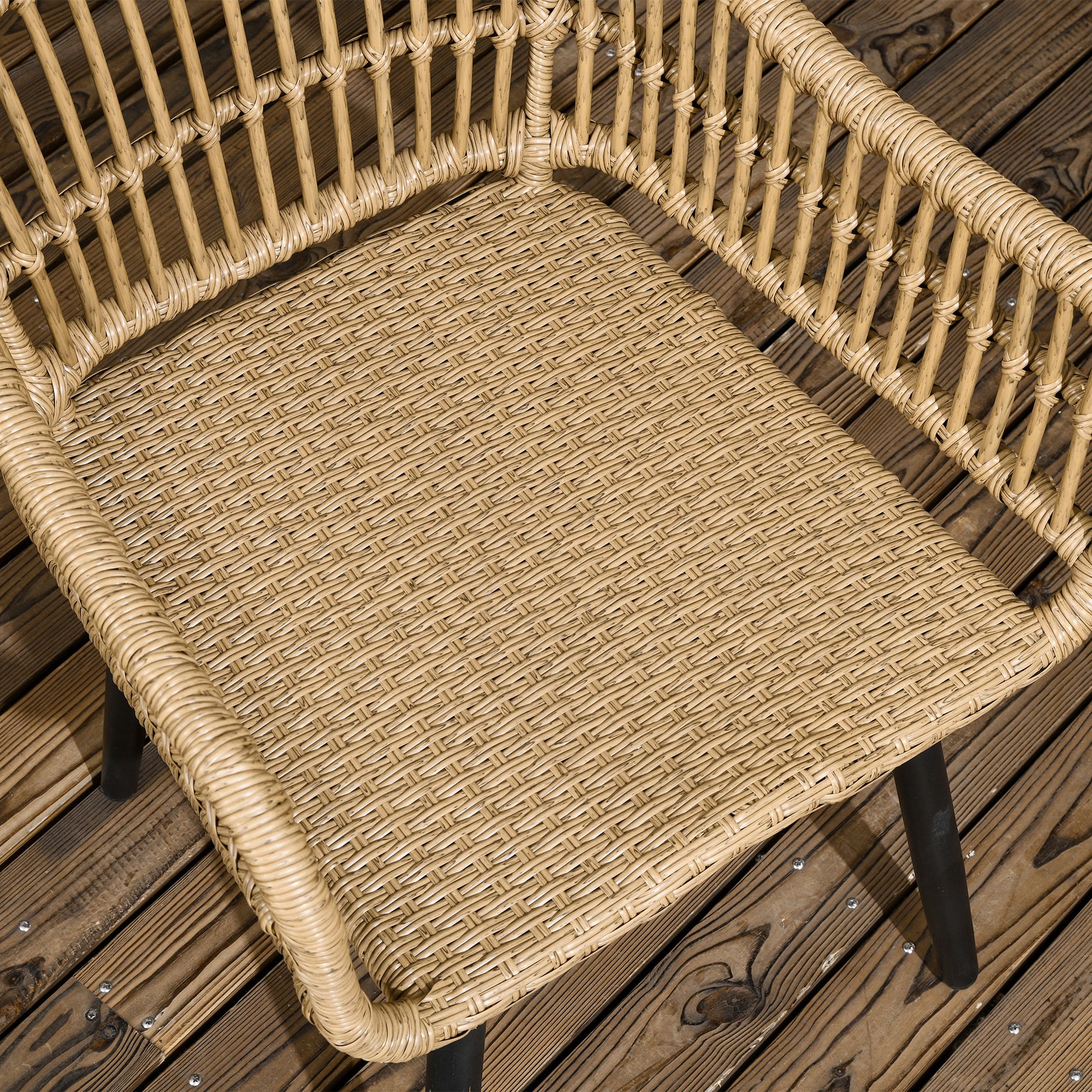 Outdoor Garden Lounge Set 6 Seater Rattan Dining Set - 1 Rectangular Table and 6 Chairs with Cushions - Tempered Glass Top, Steel Frame, Natural Wood