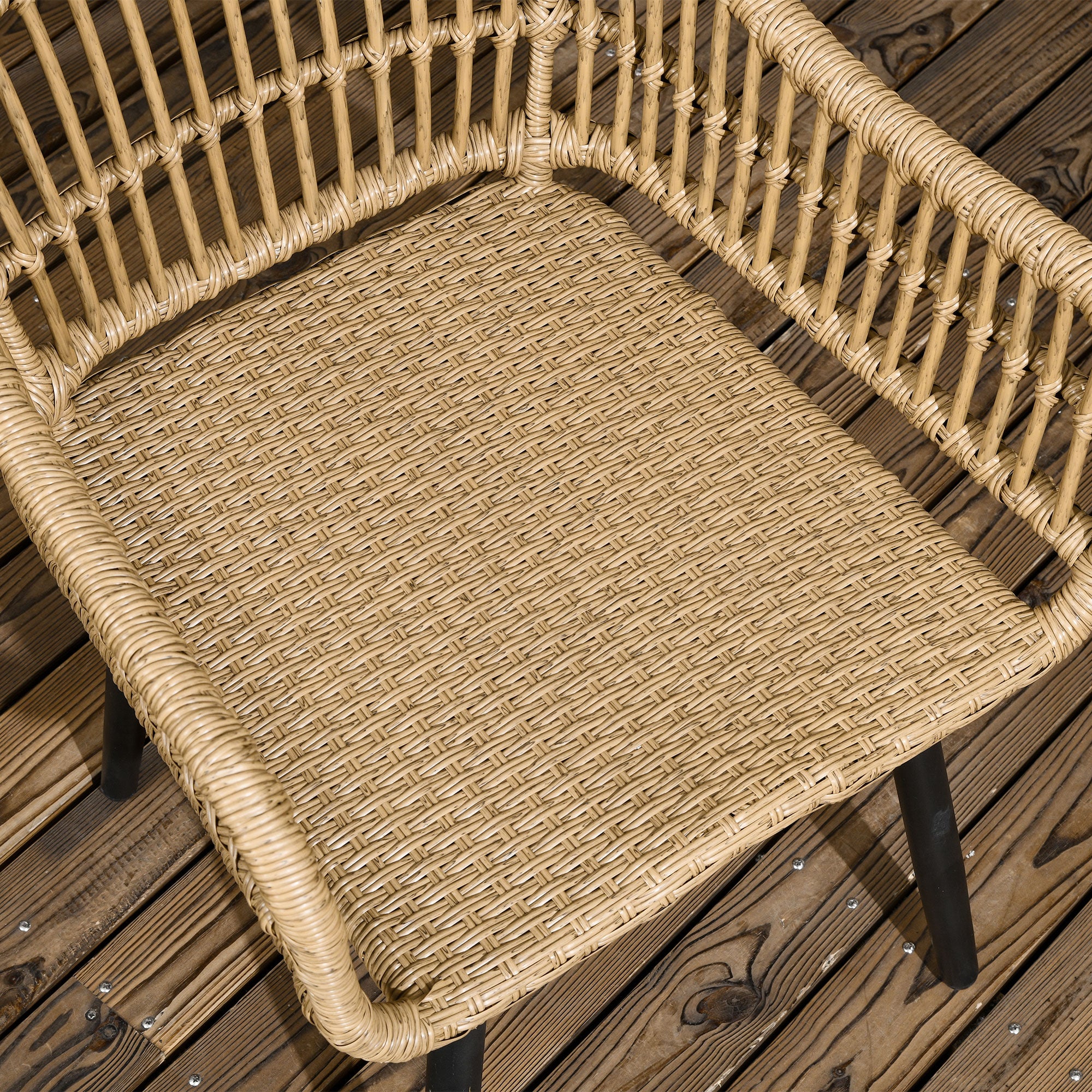 Outdoor Garden Lounge Set 6 Seater Rattan Dining Set - 1 Rectangular Table and 6 Chairs with Cushions - Tempered Glass Top, Steel Frame, Natural Wood