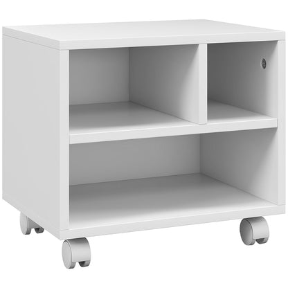 Printer Stand Storage Furniture Office Cabinet Organizer with 4 open compartments - dimensions 40L x 30W x 36H cm - in white wood