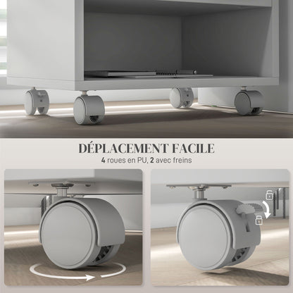 Printer Stand Storage Furniture Office Cabinet Organizer with 4 open compartments - dimensions 40L x 30W x 36H cm - in white wood