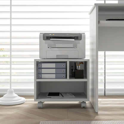 Printer Stand Storage Furniture Office Cabinet Organizer with 4 open compartments - dimensions 40L x 30W x 36H cm - in white wood