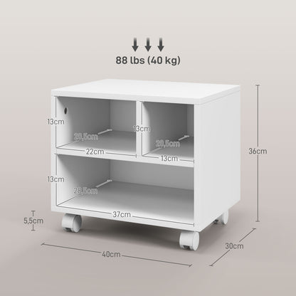 Printer Stand Storage Furniture Office Cabinet Organizer with 4 open compartments - dimensions 40L x 30W x 36H cm - in white wood