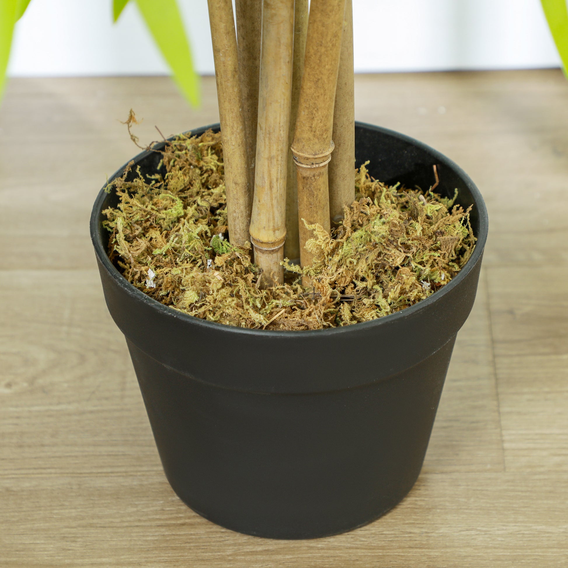 Set of 2 Artificial Bamboos Height 1.5 m 644 Realistic Dense Leaves Pot Included Black with Green Lichen