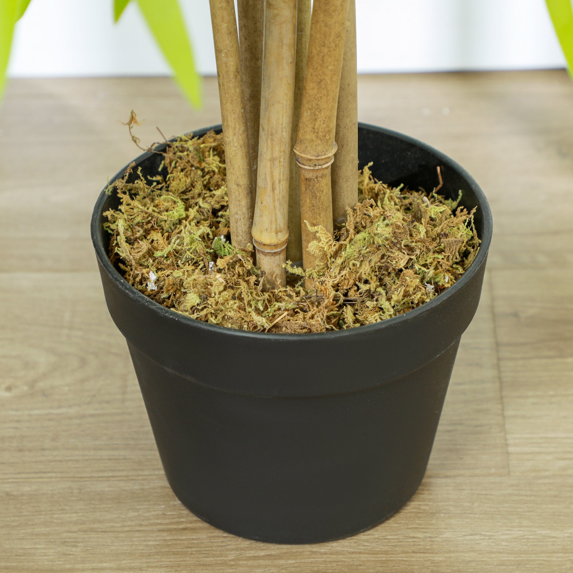 Set of 2 Artificial Bamboos Height 1.5 m 644 Realistic Dense Leaves Pot Included Black with Green Lichen