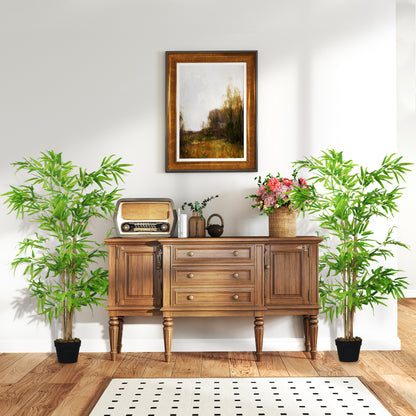 Set of 2 Artificial Bamboos Height 1.5 m 644 Realistic Dense Leaves Pot Included Black with Green Lichen
