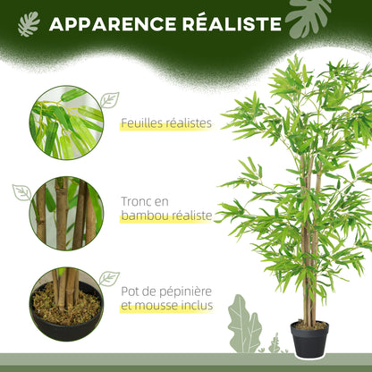 Set of 2 Artificial Bamboos Height 1.5 m 644 Realistic Dense Leaves Pot Included Black with Green Lichen