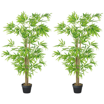 Set of 2 Artificial Bamboos Height 1.5 m 644 Realistic Dense Leaves Pot Included Black with Green Lichen