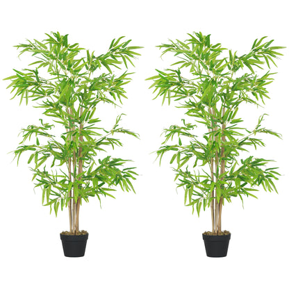 Set of 2 Artificial Bamboos Height 1.5 m 644 Realistic Dense Leaves Pot Included Black with Green Lichen